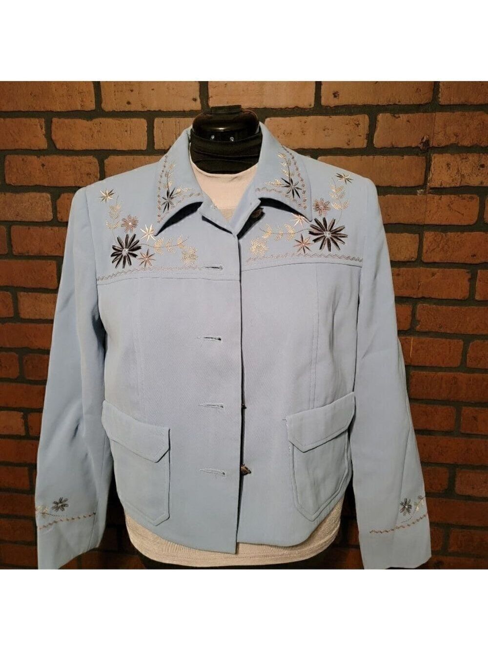 Vintage Hairston Roberson Blue Floral Embroidered Jacket, Size 10
